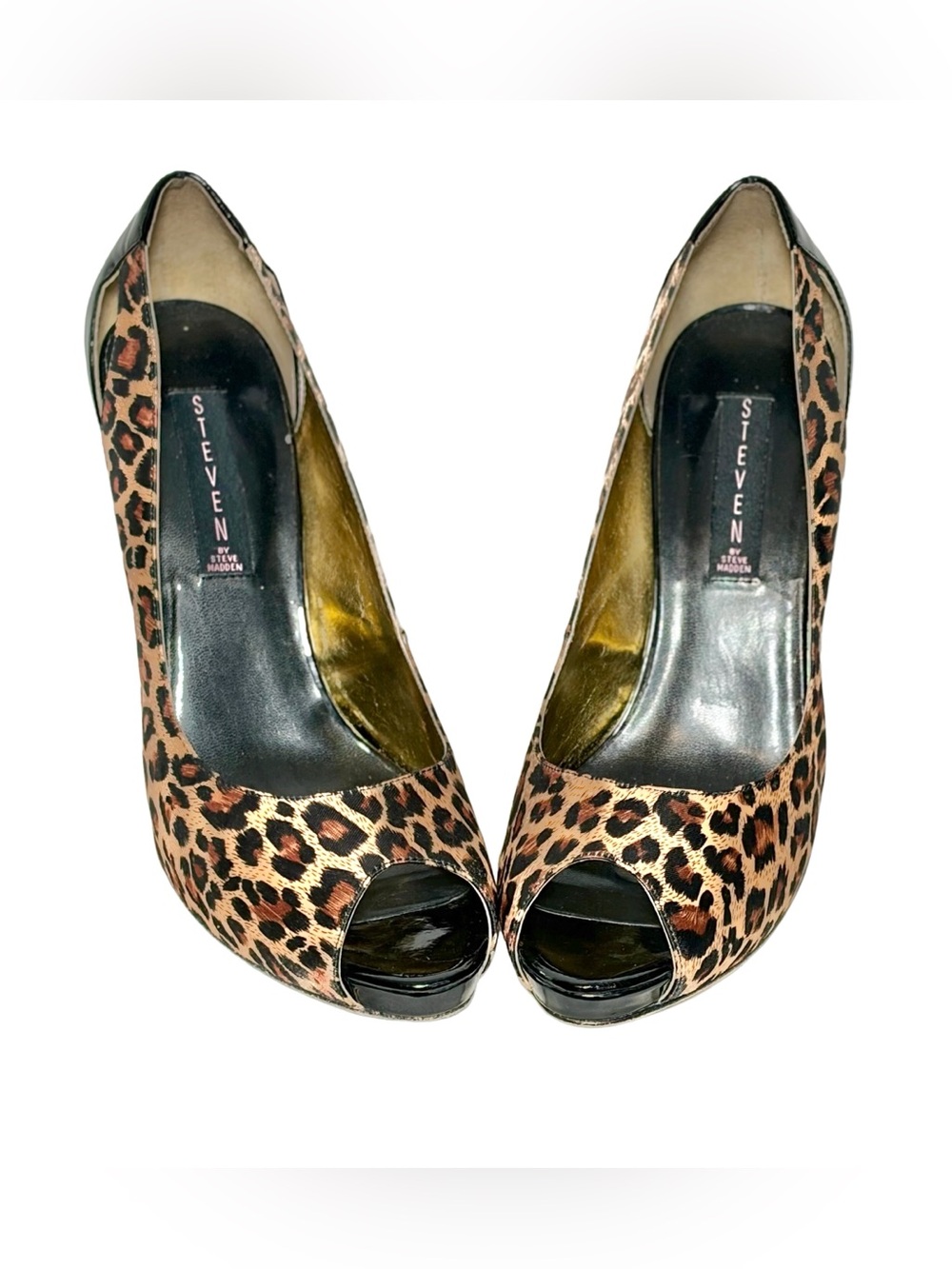 Steve Madden Revue Leopard Print Peep-Toe Platform Heels, 10M, 4 3/4 Inch Heels - Picture 4 of 15